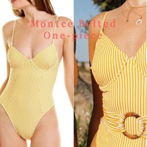 Montce Belted One Piece in Canary Stripe XL